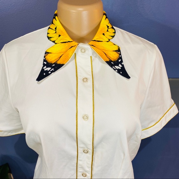 Tops - Butterfly Collar Button Down Blouse Shirt